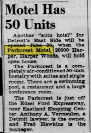 Parkcrest Motel (Parkcrest Inn) - June 1960 Opening Article (newer photo)